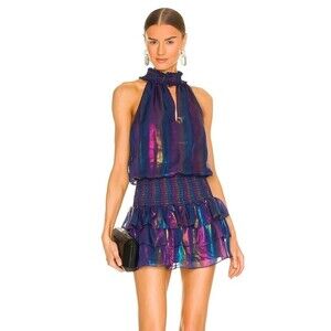 NEW Amanda Uprichard Sorella Ruffled Mini Dress Metallic Iridescent Purple Small